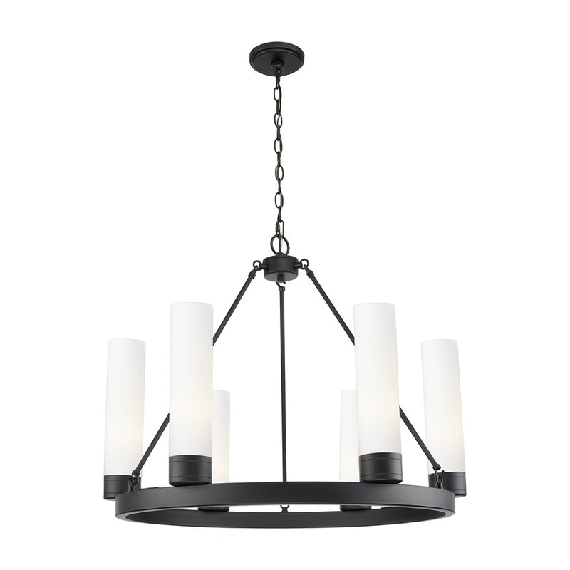 Innovations Boreas 6Lt 29" Chandelier 11" Shade, BK/WH - 617-6CR-BK-G617-11WH