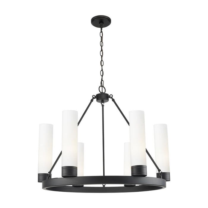 Innovations Boreas 6Lt 29" Chandelier 11" Shade, BK/WH - 617-6CR-BK-G617-11WH