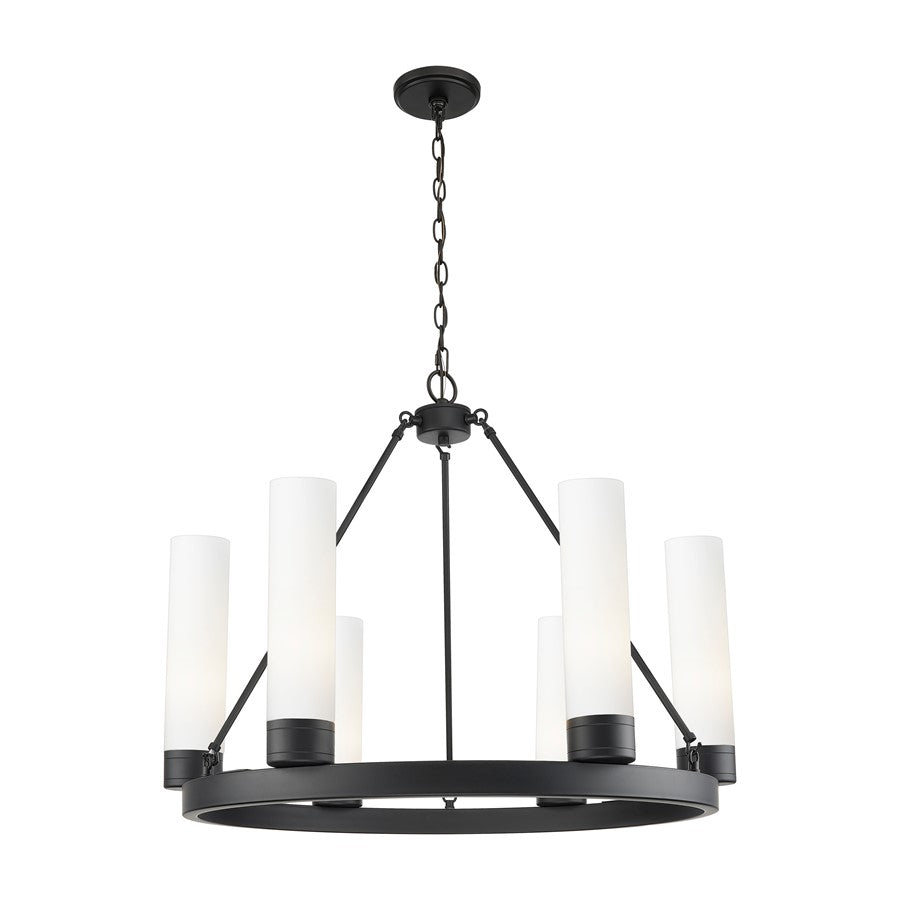 Innovations Boreas 6Lt 29" Chandelier 11" Shade, BK/WH - 617-6CR-BK-G617-11WH
