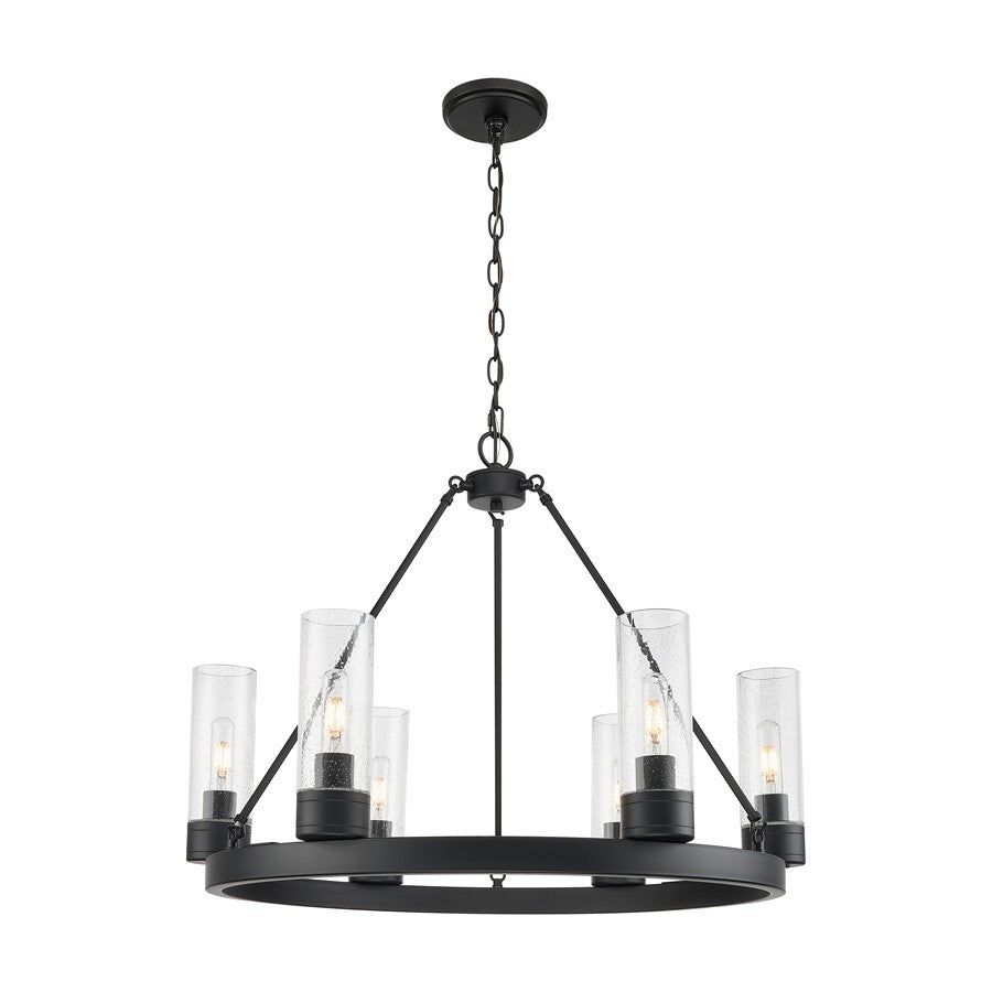 Innovations Boreas 6Lt 29" Chandelier 8" Shade, BK/Seed - 617-6CR-BK-G617-8SDY