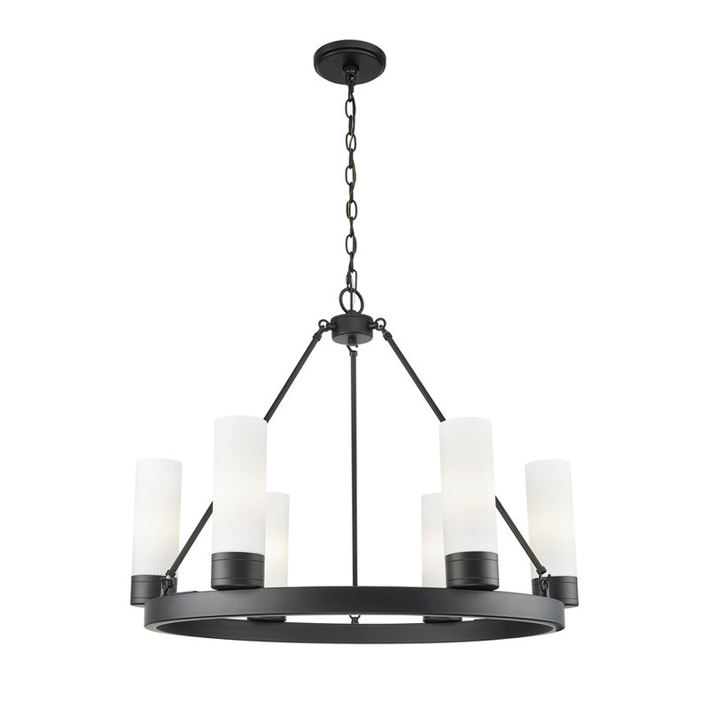 Innovations Boreas 6Lt 29" Chandelier 8" Shade, BK/STWH - 617-6CR-BK-G617-8SWH