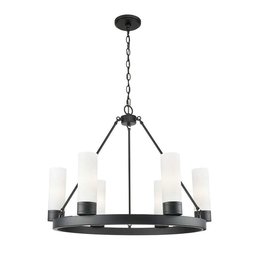 Innovations Boreas 6Lt 29" Chandelier 8" Shade, BK/STWH - 617-6CR-BK-G617-8SWH