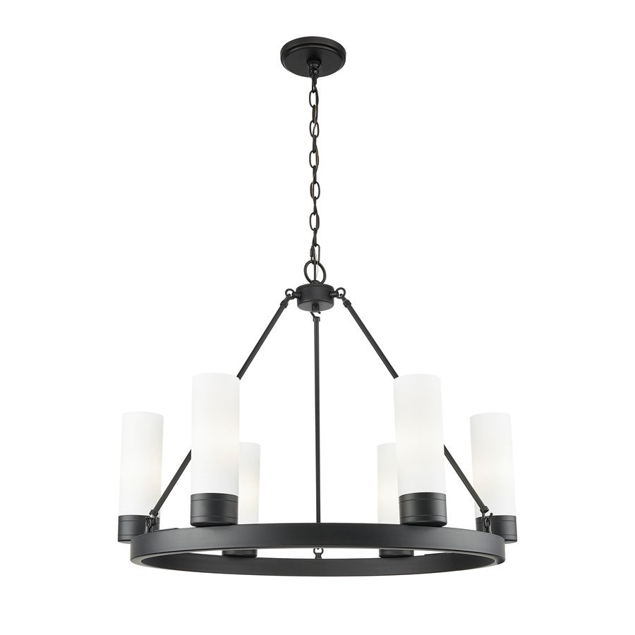 Innovations Boreas 6Lt 29" Chandelier 8" Shade, BK/WH - 617-6CR-BK-G617-8WH