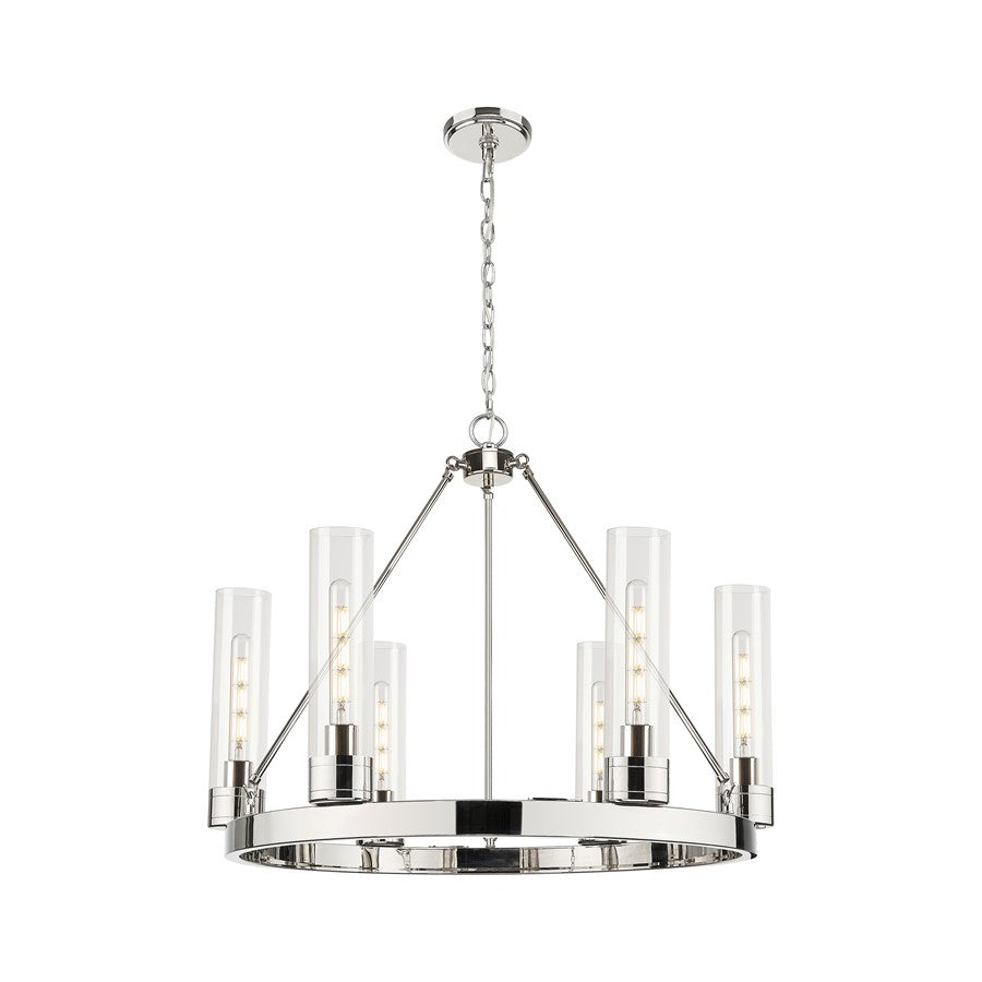 Innovations Boreas 6Lt 29" Chandelier 11" Shade, PN/Clear - 617-6CR-PN-G617-11CL