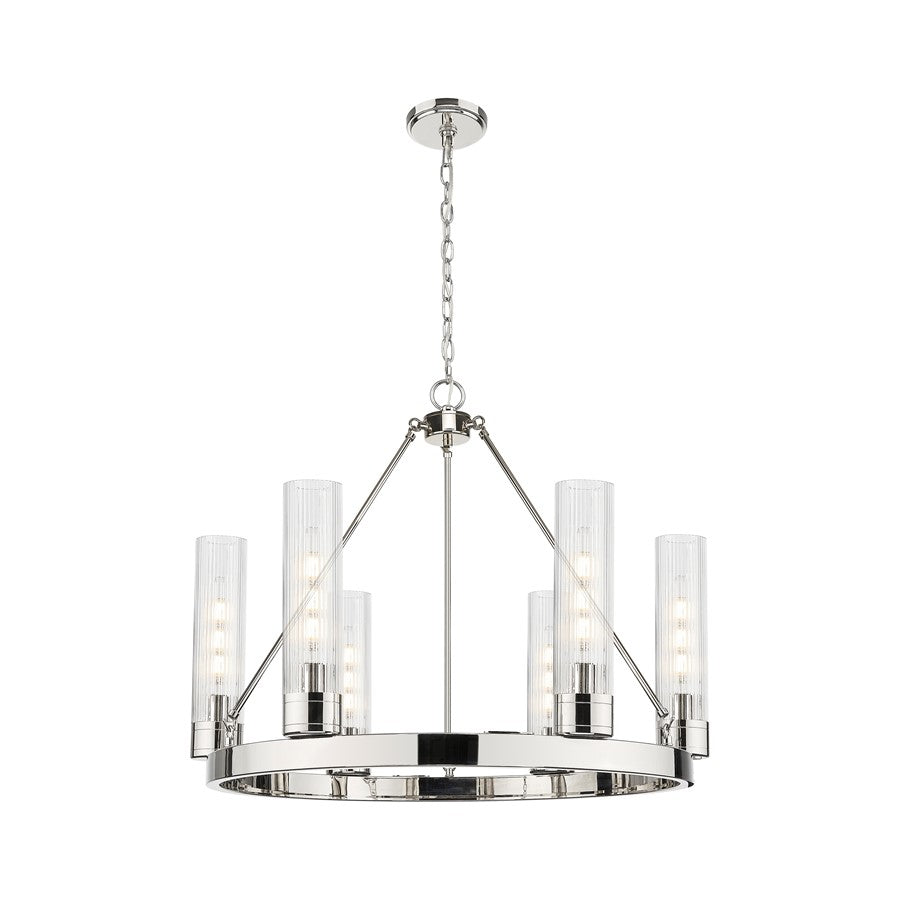Innovations Boreas 6Lt 29" Chandelier 11" Shade, PN/STCL - 617-6CR-PN-G617-11SCL