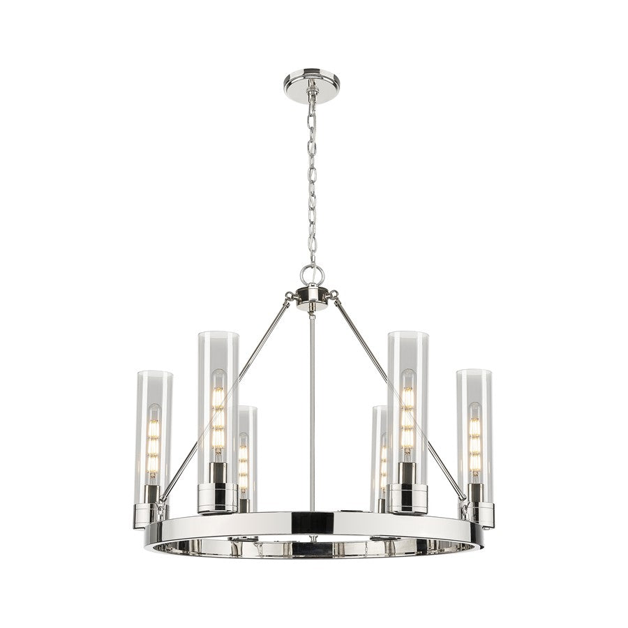 Innovations Boreas 6Lt 29" Chandelier 11" Shade, PN/Smoke - 617-6CR-PN-G617-11SM
