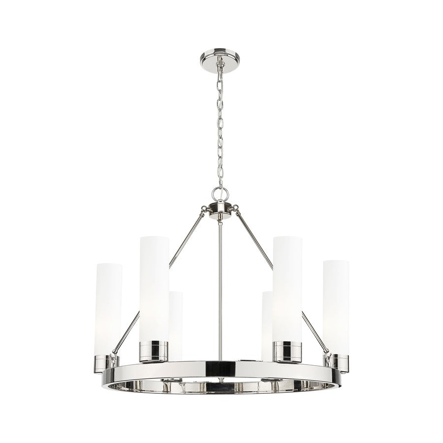 Innovations Boreas 6Lt 29" Chandelier 11" Shade, PN/White - 617-6CR-PN-G617-11WH