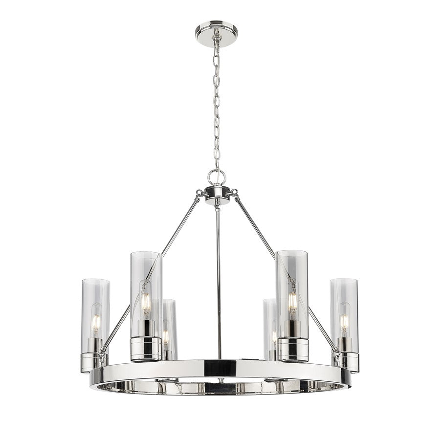 Innovations Boreas 6Lt 29" Chandelier 8" Shade, PN/Smoke - 617-6CR-PN-G617-8SM