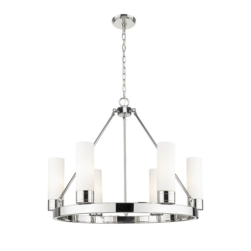 Innovations Boreas 6Lt 29" Chandelier 8" Shade, PN/STWH - 617-6CR-PN-G617-8SWH