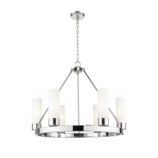 Innovations Boreas 6Lt 29" Chandelier 8" Shade, PN/White - 617-6CR-PN-G617-8WH