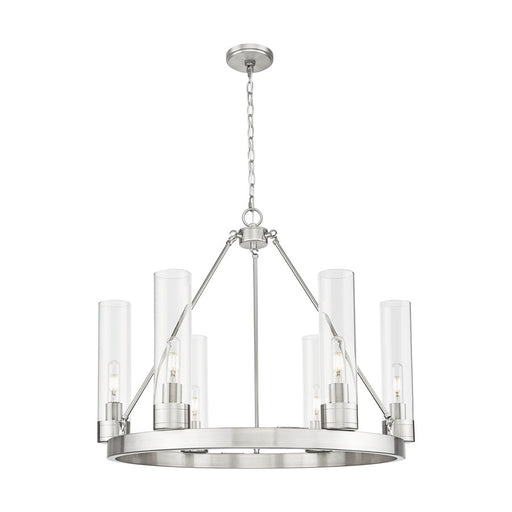Innovations Boreas 6Lt 29" Chandelier 11" Shade, SN/Clear - 617-6CR-SN-G617-11CL