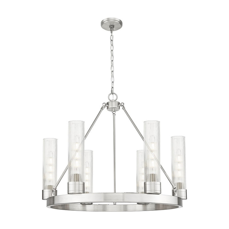 Innovations Boreas 6Lt 29" Chandelier 11" Shade, SN/STCL - 617-6CR-SN-G617-11SCL