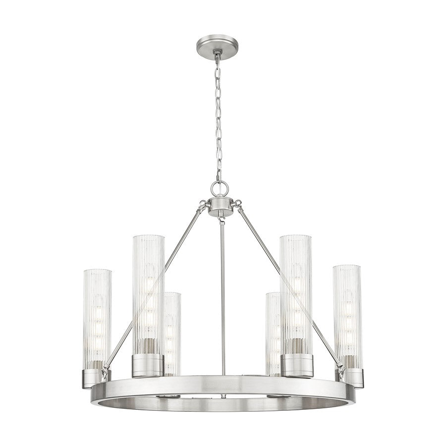 Innovations Boreas 6Lt 29" Chandelier 11" Shade, SN/STCL - 617-6CR-SN-G617-11SCL