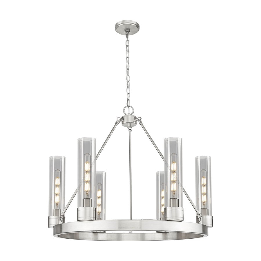 Innovations Boreas 6Lt 29" Chandelier 11" Shade, SN/Smoke - 617-6CR-SN-G617-11SM