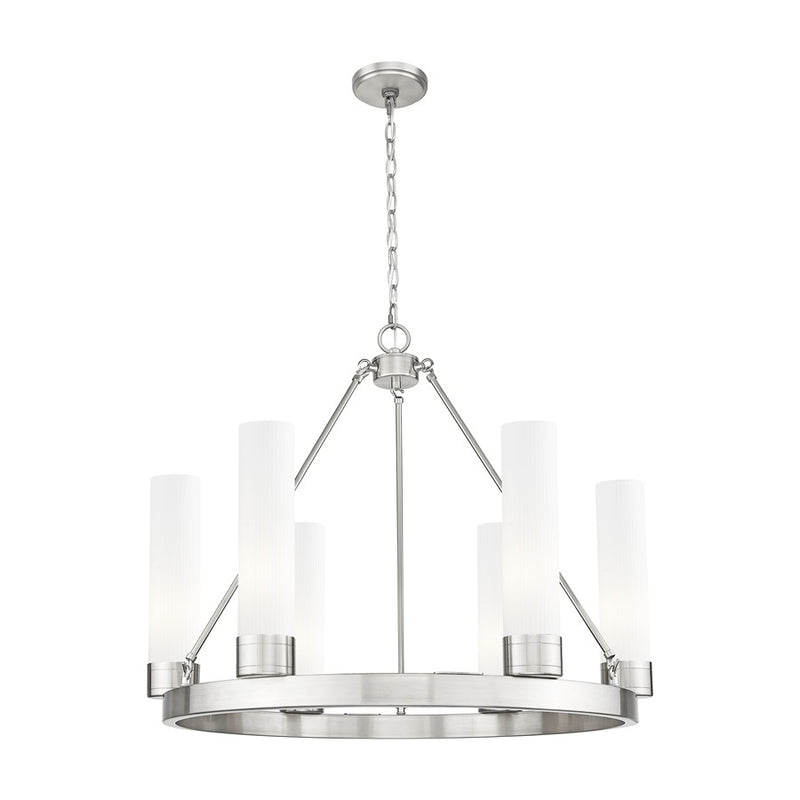 Innovations Boreas 6Lt 29" Chandelier 11" Shade, SN/STWH - 617-6CR-SN-G617-11SWH