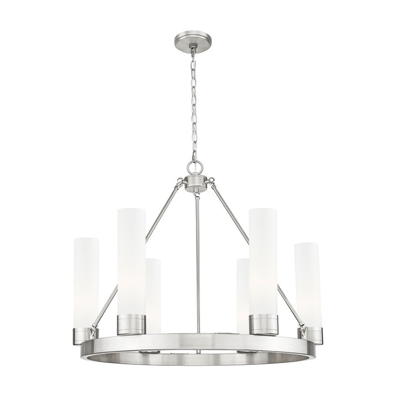 Innovations Boreas 6Lt 29" Chandelier 11" Shade, SN/White - 617-6CR-SN-G617-11WH