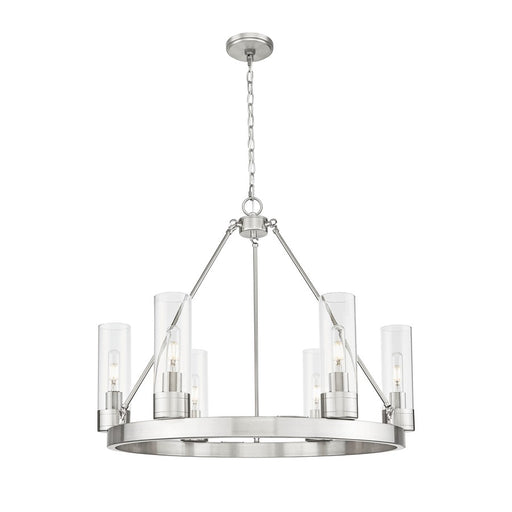 Innovations Boreas 6Lt 29" Chandelier 8" Shade, SN/Clear - 617-6CR-SN-G617-8CL