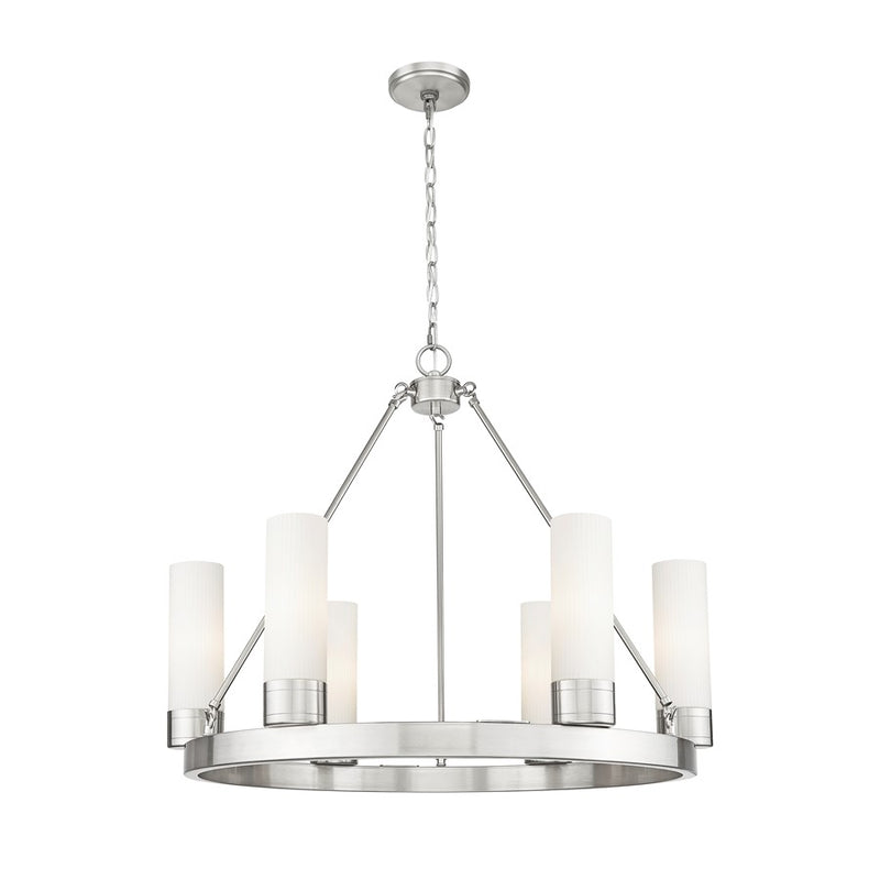 Innovations Boreas 6Lt 29" Chandelier 8" Shade, SN/STWH - 617-6CR-SN-G617-8SWH