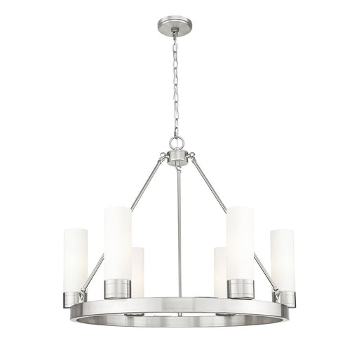 Innovations Boreas 6Lt 29" Chandelier 8" Shade, SN/White - 617-6CR-SN-G617-8WH
