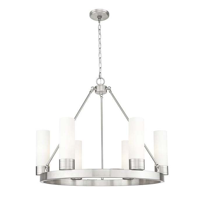 Innovations Boreas 6Lt 29" Chandelier 8" Shade, SN/White - 617-6CR-SN-G617-8WH