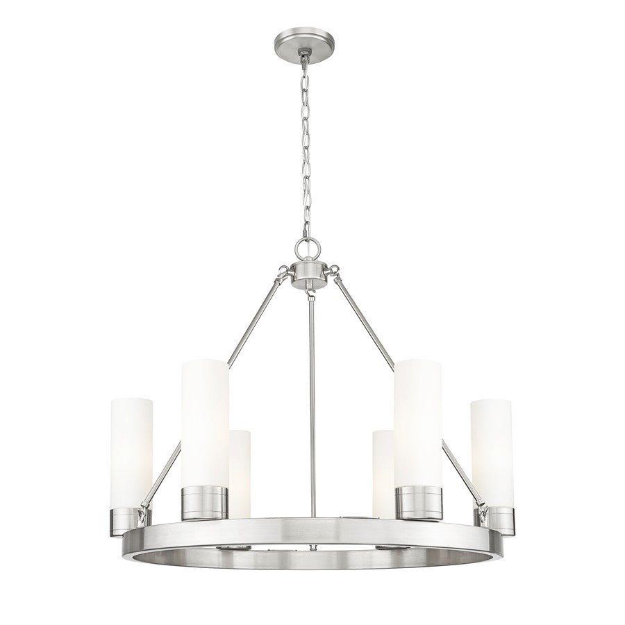 Innovations Boreas 6Lt 29" Chandelier 8" Shade, SN/White - 617-6CR-SN-G617-8WH