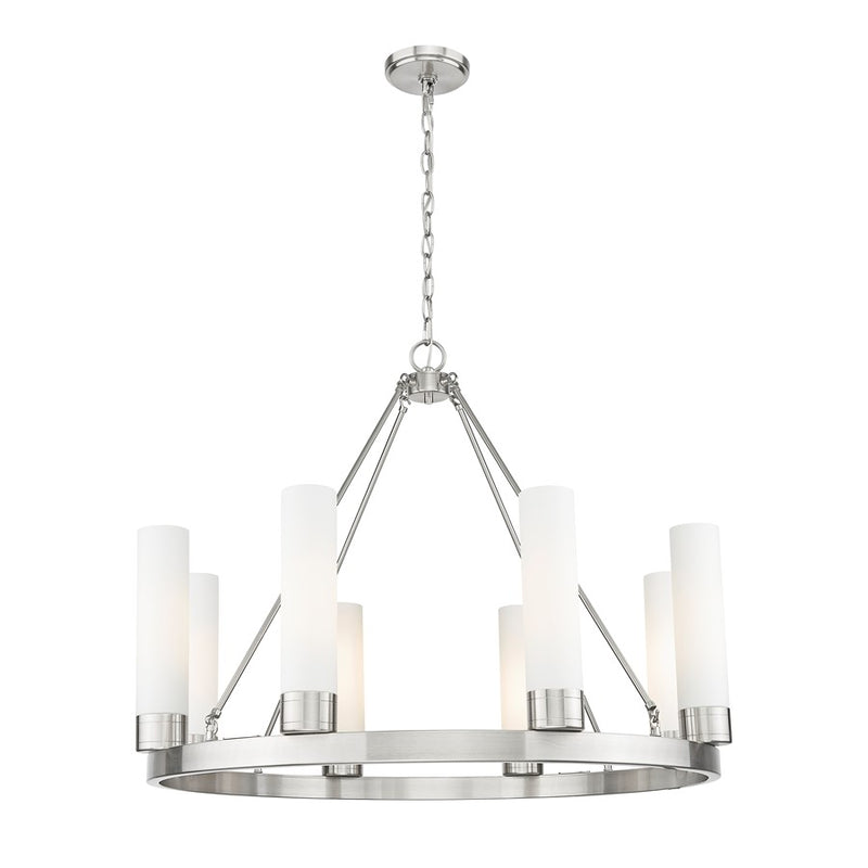 Innovations Boreas 6Lt 36" Chandelier 11" Shade, SN/White - 617-8CR-SN-G617-11WH