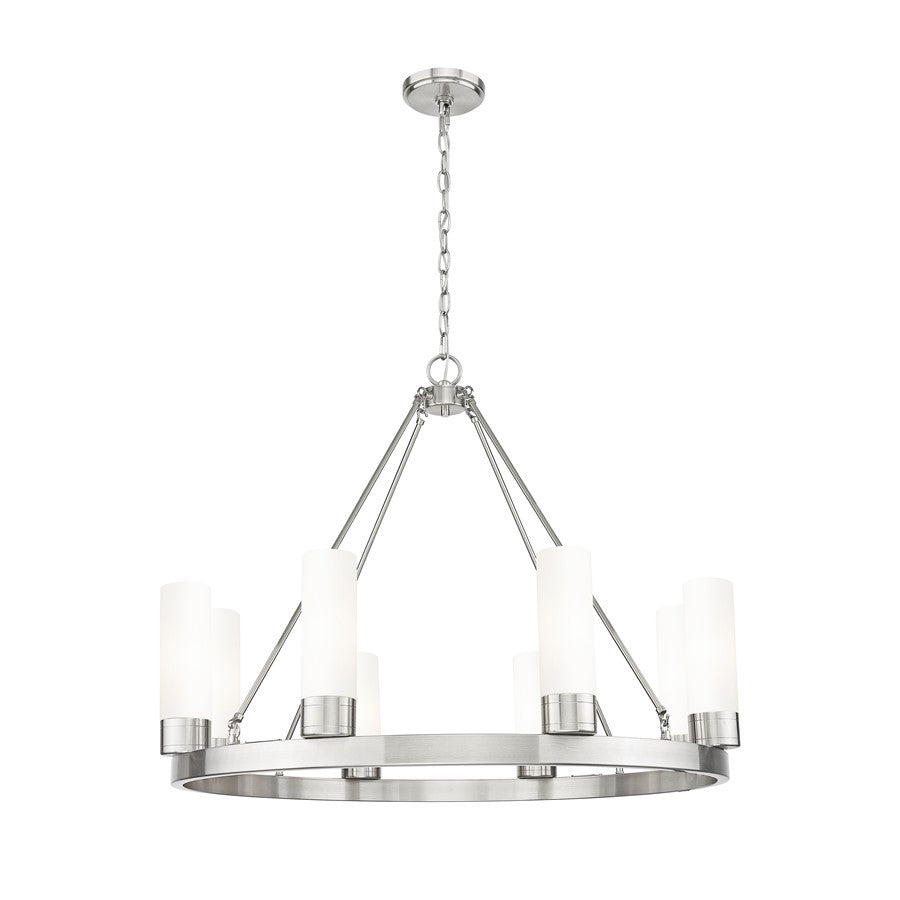 Innovations Boreas 6Lt 36" Chandelier 8" Shade, SN/White - 617-8CR-SN-G617-8WH