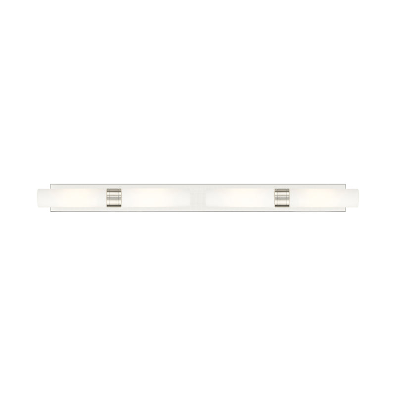 Innovations Boreas 51in 4-Light Bath Vanity Light | Contemporary Art Deco Satin Nickel and White Frosted Glass | Bathroom | Model 617L-4W-SN-G617-11WH