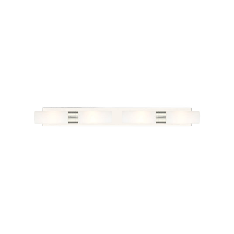 Innovations Boreas 39in 4-Light Bath Vanity Light | Contemporary Art Deco Polished Nickel and White Frosted Glass | Bathroom | Model 617S-4W-PN-G617-8WH