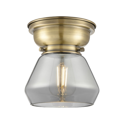 Innovations Fulton 7in 1-Light Flush Mount | Industrial Antique Brass and Light Smoke Glass | Hallway & Entryway | 7 x 7 x 7.75 in | Model 623-1F-AB-G173