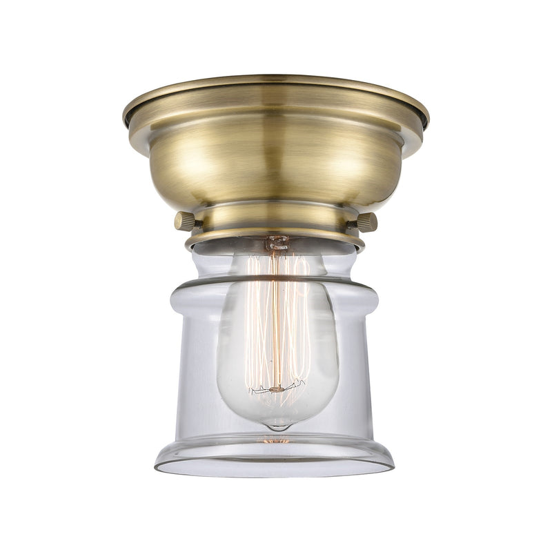 Innovations Canton 6in 1-Light Flush Mount | Industrial Antique Brass and Clear Glass | Entryway & Hallway | 5.25 x 7.75 in | Model 623-1F-AB-G182S