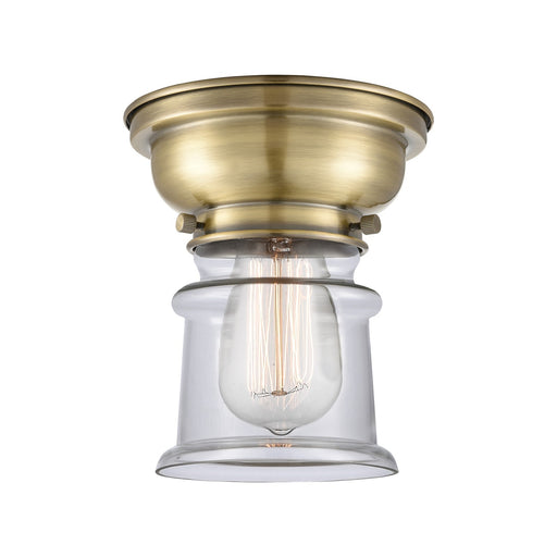 Innovations Canton 6in 1-Light Flush Mount | Industrial Antique Brass and Clear Glass | Entryway & Hallway | 5.25 x 7.75 in | Model 623-1F-AB-G182S