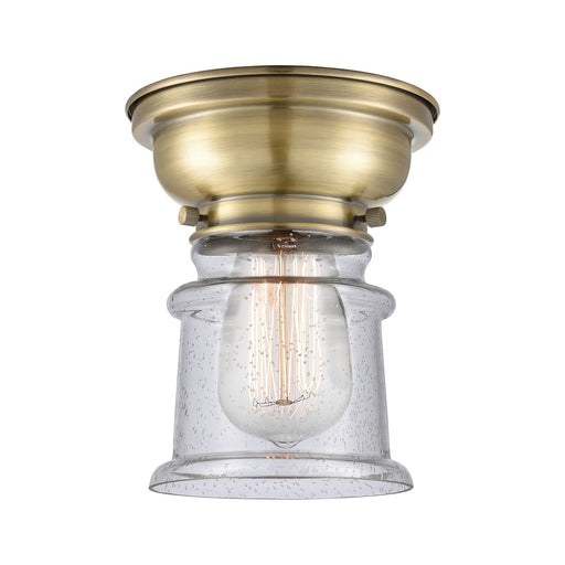 Innovations Canton 1-Light 5.25in Flush Mount | Industrial Antique Brass Steel and Seedy Glass | Hallway & Bathroom | 5.25 x 5.25 | Model 623-1F-AB-G184S