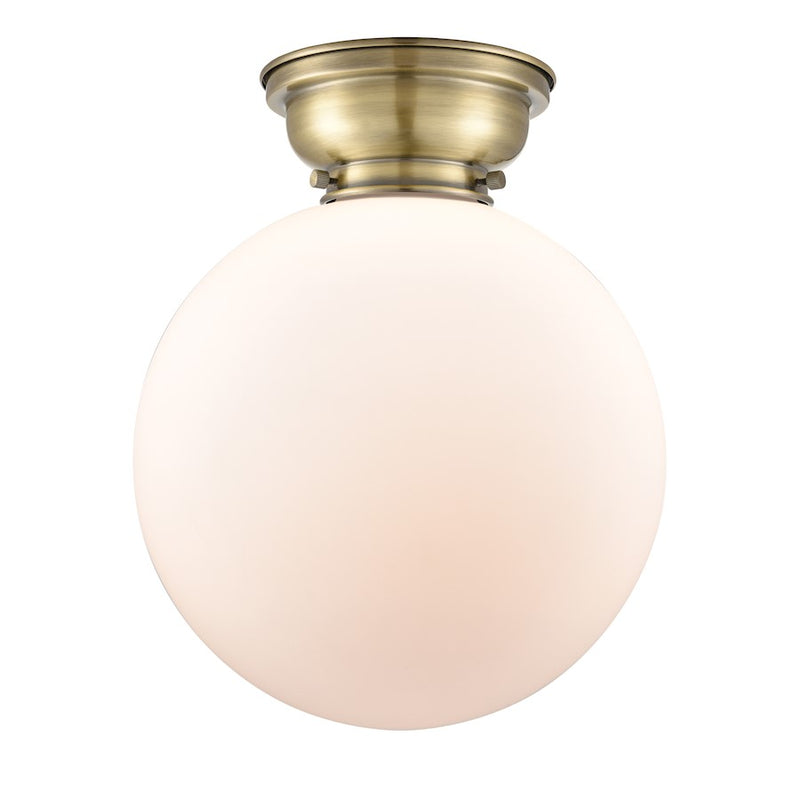 Innovations Beacon 1-Lt 12" Flush, Brass/Matte White - 623-1F-AB-G201-12