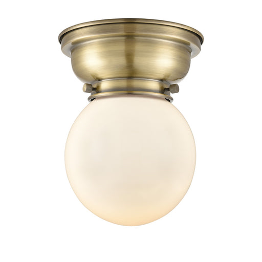 Innovations Beacon 6in 1-Light Flush Mount | Industrial Antique Brass and Matte White Frosted Glass | Bedroom & Hallway | 6 x | Model 623-1F-AB-G201-6-LED