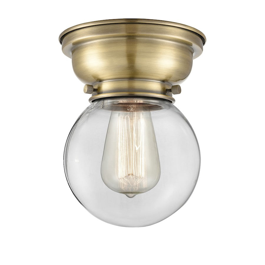 Innovations Beacon 1 Light 6" Flush Mount, Brass/Clear - 623-1F-AB-G202-6