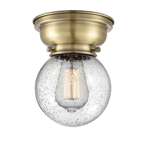 Innovations Beacon 6in 1-Light Flush Mount | Industrial Antique Brass Steel and Seedy Glass | Hallway & Bathroom Ceiling | Model 623-1F-AB-G204-6-LED