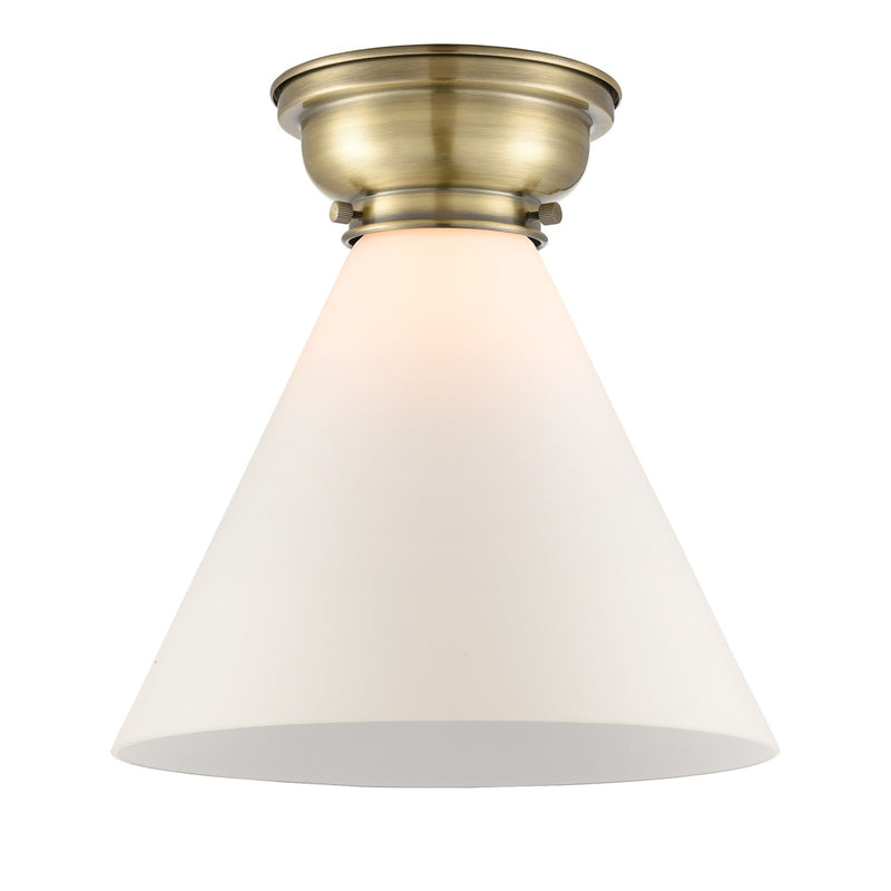 Innovations Cone 12in 1-Light Flush Mount | Industrial Antique Brass and Matte White Frosted Glass | Hallway & Entryway Ceiling | Model 623-1F-AB-G41-L
