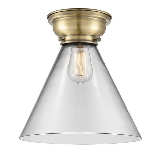 Innovations Cone 12in 1-Light Flush Mount | Industrial Antique Brass and Clear Glass | Bedroom & Hallway | 12 x 12 x 13.25 in | Model 623-1F-AB-G42-L-LED