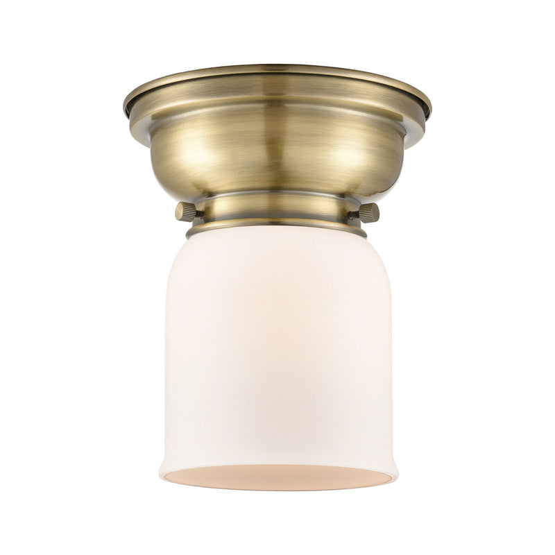Innovations Bell 5in 1-Light Flush Mount | Industrial Farmhouse Antique Brass Steel and Matte White Frosted Glass | Hallway & | Model 623-1F-AB-G51-LED