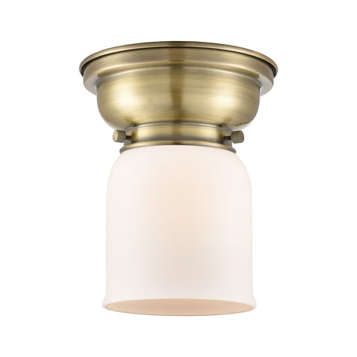 Innovations Bell 5in 1-Light Flush Mount | Industrial Farmhouse Antique Brass Steel and Matte White Frosted Glass | Hallway & | Model 623-1F-AB-G51-LED