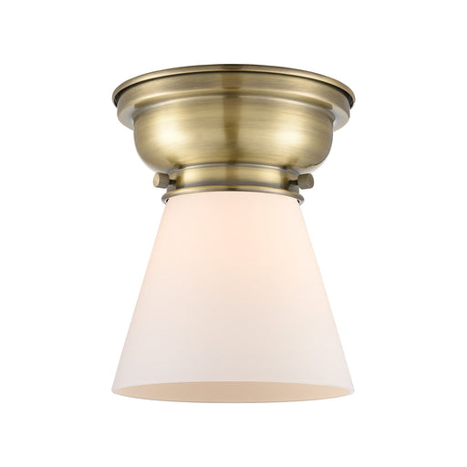 Innovations Cone 6.25in 1-Light Flush Mount | Industrial Antique Brass and Matte White Frosted Glass | Bedroom & Hallway | 6.25 | Model 623-1F-AB-G61-LED