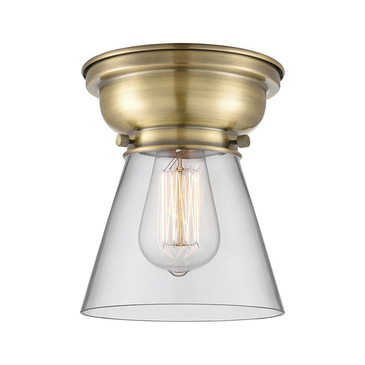 Innovations Cone 6.25in 1-Light Flush Mount | Industrial Antique Brass and Clear Glass | Entryway & Hallway | 6.25 x 6.25 x 8.25 in | Model 623-1F-AB-G62