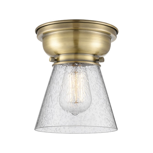 Innovations Cone 6.25in 1-Light Flush Mount | Industrial Antique Brass Steel and Seedy Glass | Entryway & Hallway | 6.25 x 6.25 | Model 623-1F-AB-G64-LED