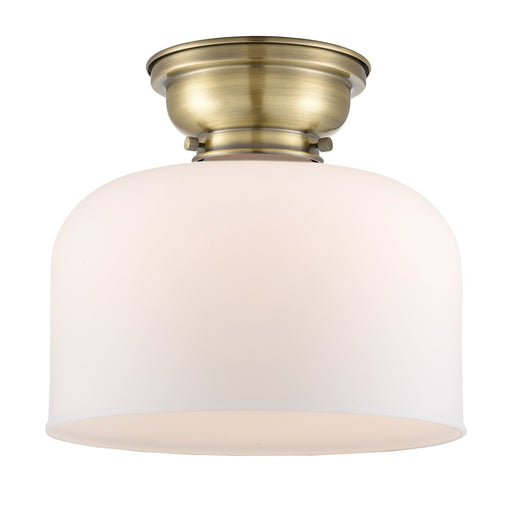 Innovations Bell 11.5in 1-Light Flush Mount | Industrial Antique Brass and Matte White Frosted Glass | Hallway & Bathroom | 11.5 x | Model 623-1F-AB-G71-L