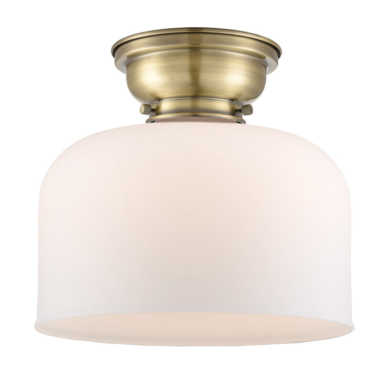 Innovations Bell 12in 1-Light Flush Mount | Industrial Antique Brass Steel and Matte White Frosted Glass | Entryway & Hallway | Model 623-1F-AB-G71-L-LED