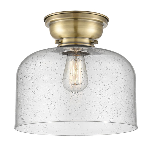 Innovations Bell 11.5in 1-Light Flush Mount | Industrial Antique Brass Steel and Seedy Glass | Bedroom & Hallway | 11.5 x 11.5 | Model 623-1F-AB-G74-L-LED