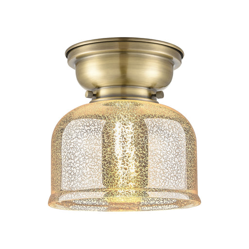 Innovations Bell 8in 1-Light Flush Mount | Traditional Farmhouse Antique Brass Steel and Silver Plated Mercury Glass | Entryway & | Model 623-1F-AB-G78