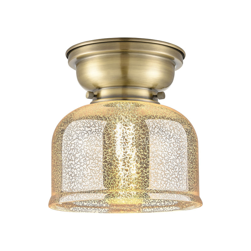 Innovations Bell 8in 1-Light Flush Mount | Traditional Farmhouse Antique Brass Steel and Silver Plated Mercury Glass | Entryway | Model 623-1F-AB-G78-LED