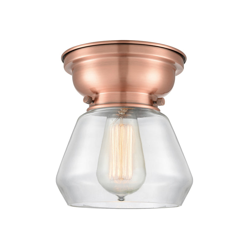 Innovations Fulton 7in 1-Light Flush Mount | Industrial Antique Copper Steel and Clear Glass | Hallway & Entryway | 7 x 7.75 in | Model 623-1F-AC-G172